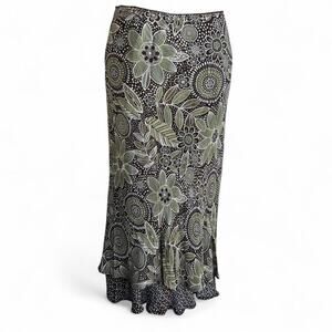 Brown & Green Floral‎ Print Whimsical Boho Skirt